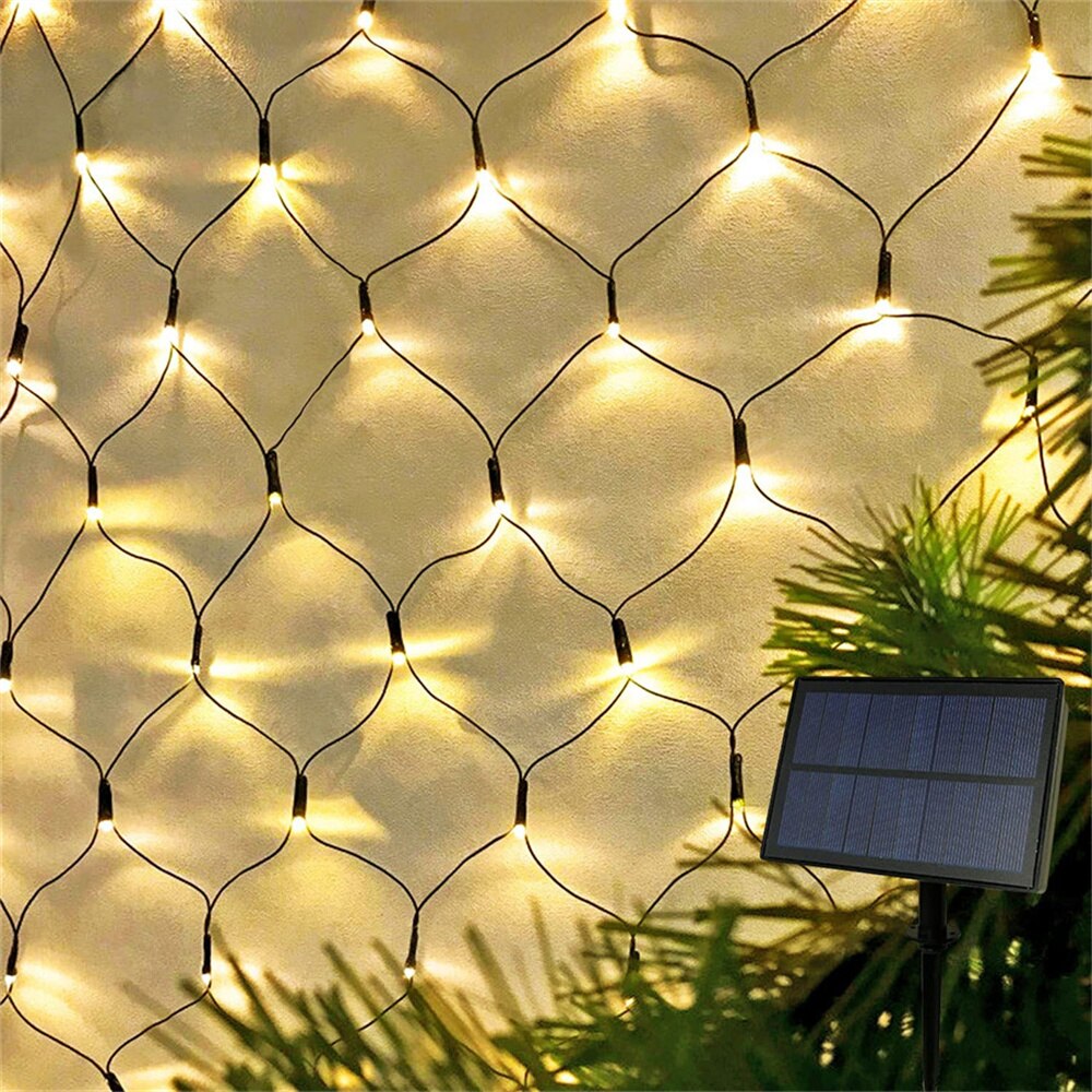 야외 태양 그물 빛 화환 3x2m 200led 방수 태양 메쉬 부시 문자열 빛, 크리스마스 트리 정원 벽 파티오 장식